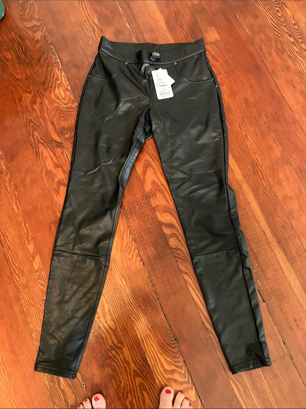 HUE Black Faux Leather High-Waist Leggings - S